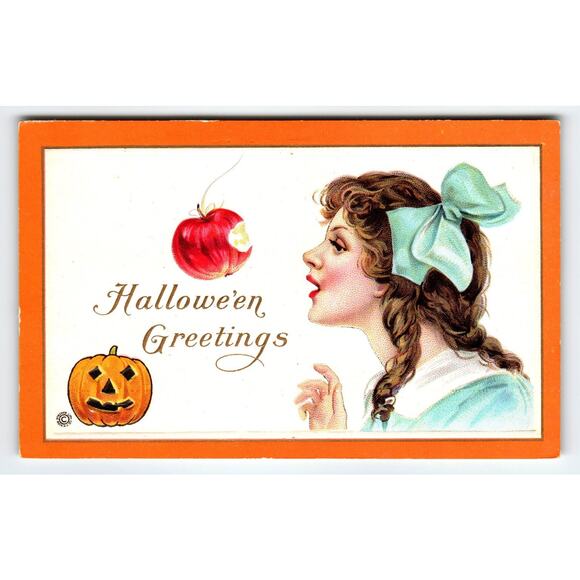 Vintage 1907-1915 Halloween Greetings Postcard with Girl & Jack-O'-Lantern - Picture 1 of 2